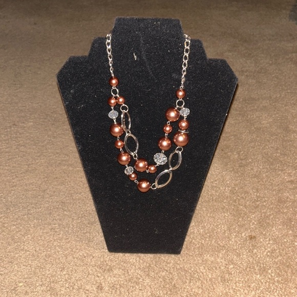 Brown and Silver Beaded Chain Necklace - Picture 2 of 4